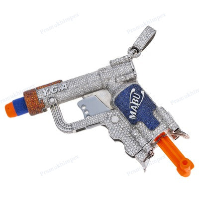 Colorful Diamond Sterling Silver Fire Gun Hip Hop Pendant