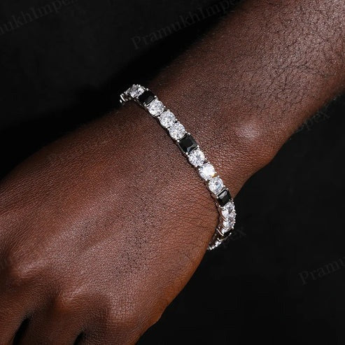 Handmade Black Moissanite Sterling Silver Iced Out Tennis Bracelet