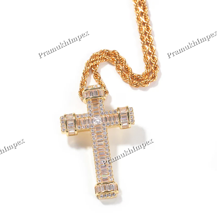 Baguette Moissanite 925 Silver Iced Out Cross Pendant