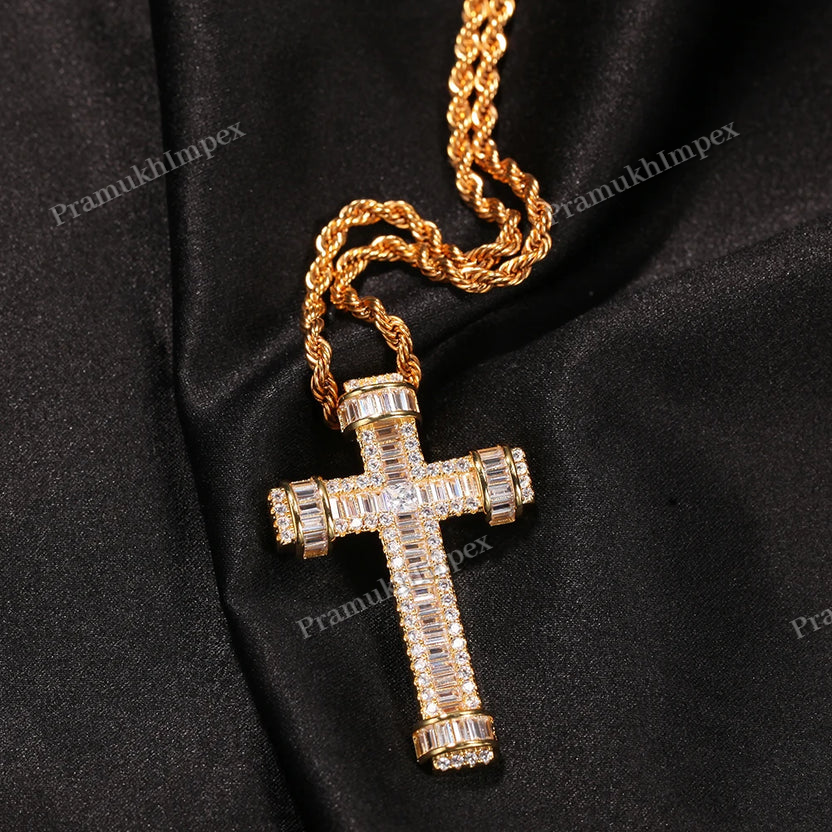 Baguette Moissanite 925 Silver Iced Out Cross Pendant