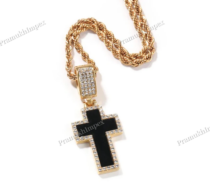 Solid Sterling Silver Lab Diamond Cross Men's Pendant