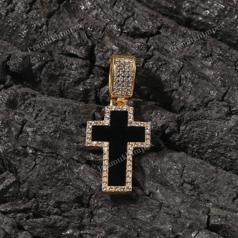 Solid Sterling Silver Lab Diamond Cross Men's Pendant