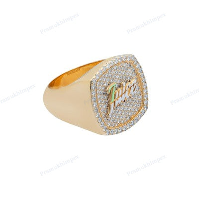 925 Sterling Silver Gold Plated Round Diamond Hip Hop Ring