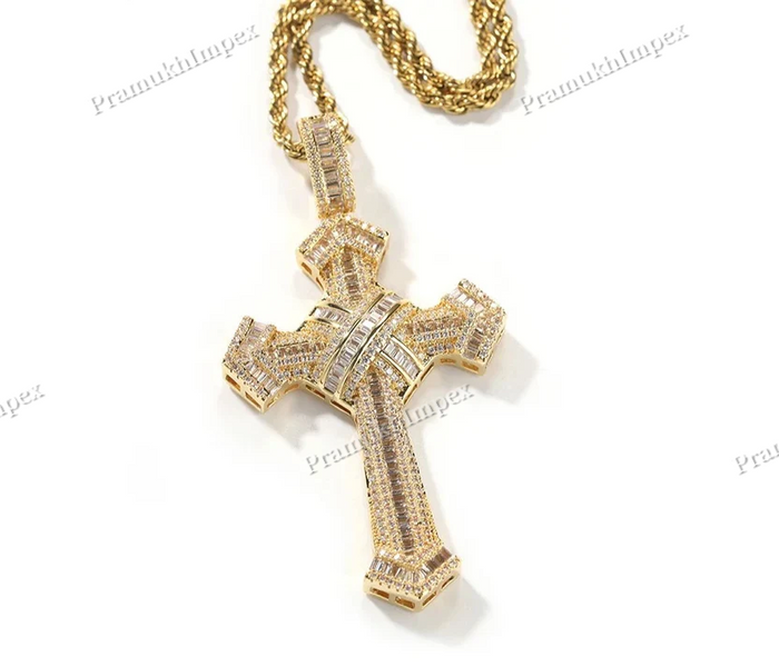 925 Silver Two Edged Sword Design Moissanite Cross Pendant