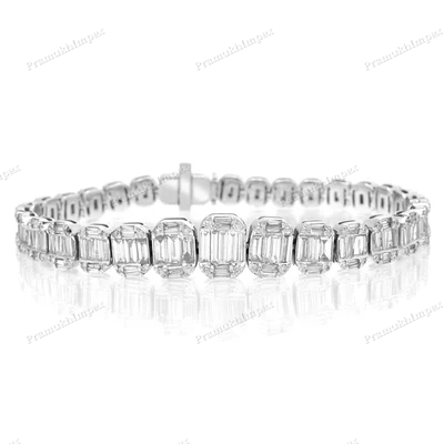 Baguette Cut Moissanite Diamond 925 Silver Tennis Bracelet