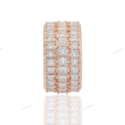 Three Row Moissanite Silver Diamond Rose Gold Band Ring