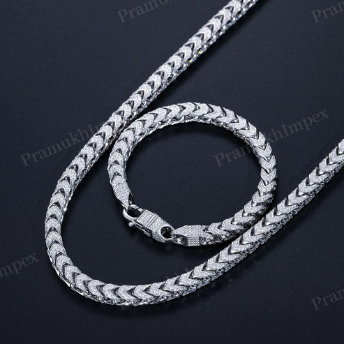 VVS D Moissanite Silver 6mm Iced out Box Franco Chain