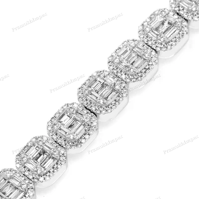 925 Silver Baguette Cut Moissanite Diamond Tennis Bracelet