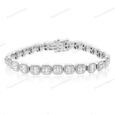 925 Silver Baguette Cut Moissanite Diamond Tennis Bracelet