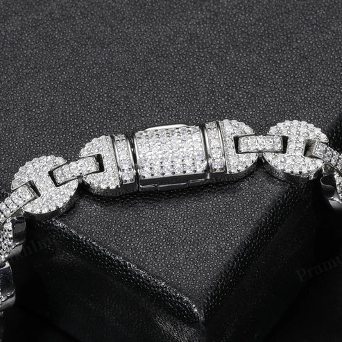 Antique VVS D Moissanite 925 Silver Iced Out Miami Weave Bracelet