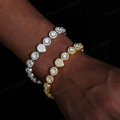 Yellow Gold Plated 925 Silver Iced Out Halo Moissanite Tennis Bracelet