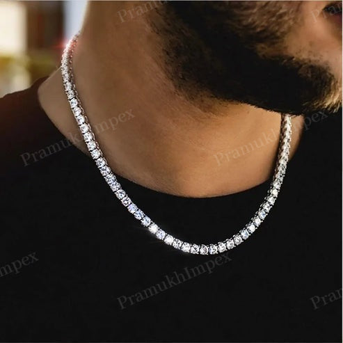 Iced Out Moissanite Basic Tennis Chain For Men in 925 Sterling Silver