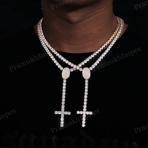 Hip Hop 5mm Sterling Silver VVS Moissanite Rosary Crosses Chain