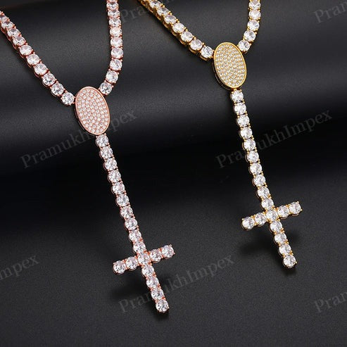 Hip Hop 5mm Sterling Silver VVS Moissanite Rosary Crosses Chain