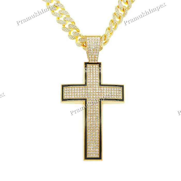 Handmade Moissanite Studded hip Hop Cross Silver Pendant