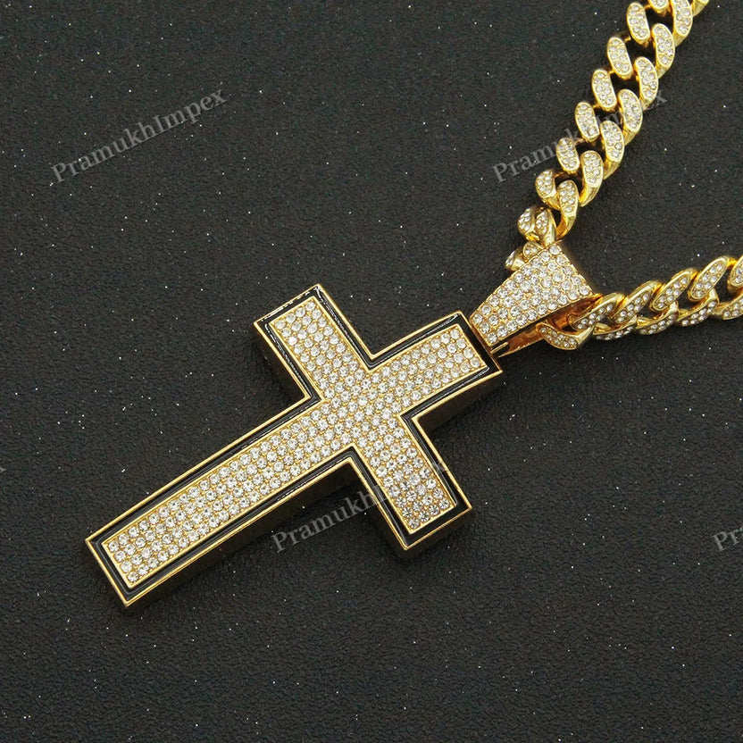 Handmade Moissanite Studded hip Hop Cross Silver Pendant