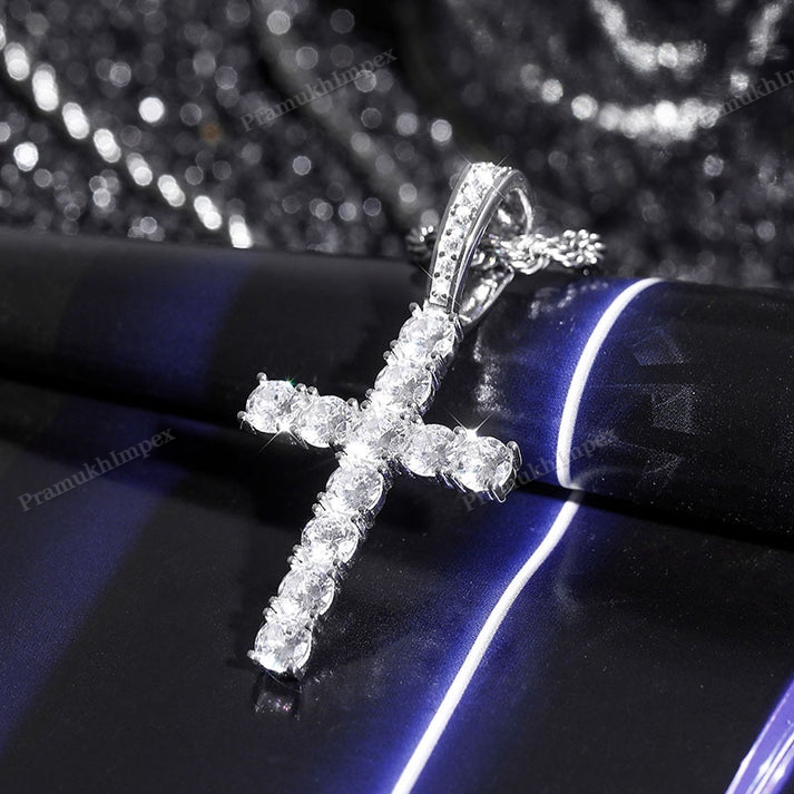 Moissanite Sterling Silver Cross Pendant