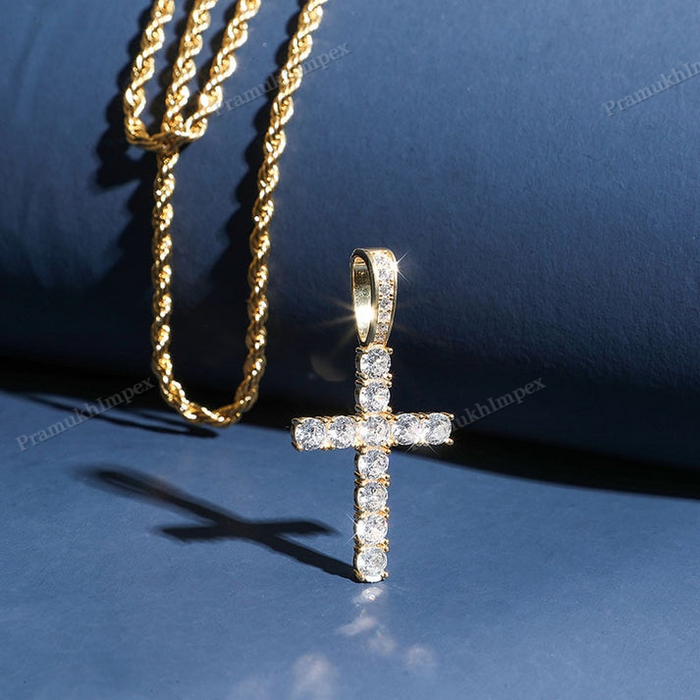 Moissanite Sterling Silver Cross Pendant