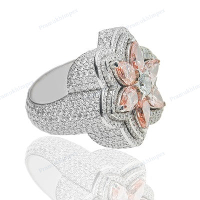 Moissanite Diamond Floral Design Hip Hop Ring