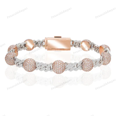 Silver Moissanite Diamond Cuban Ball Bracelet