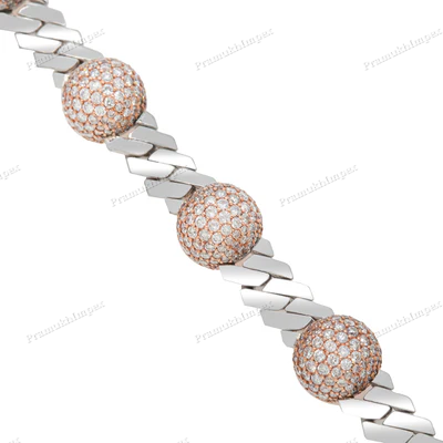 Silver Moissanite Diamond Cuban Ball Bracelet