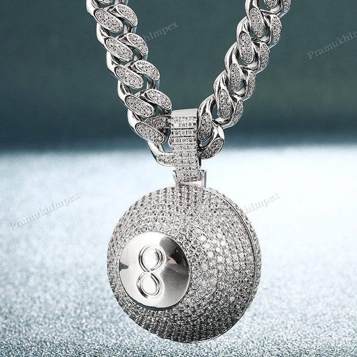 S925 Silver Moissanite Iced 8 Ball Pendant