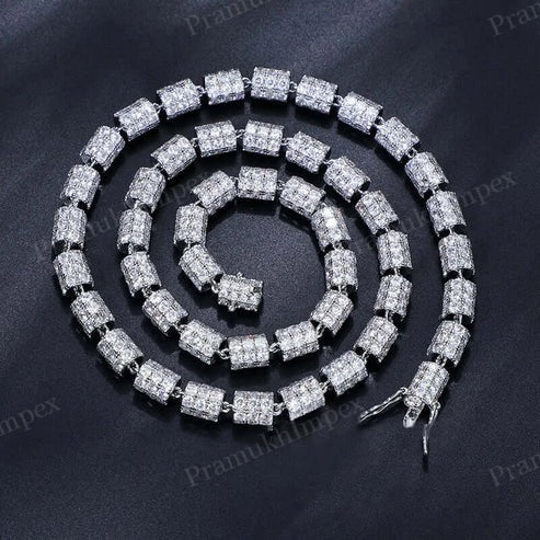 7mm Iced Out  VVS1 Moissanite 925 Sterling Silver Cylindrical Chain