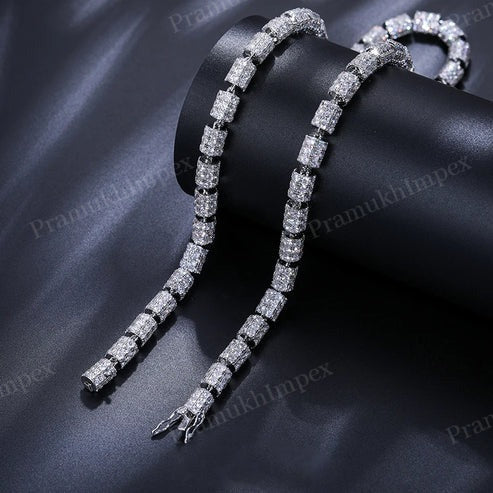 7mm Iced Out  VVS1 Moissanite 925 Sterling Silver Cylindrical Chain