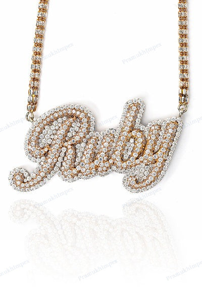 Rose Gold Plated Round Diamonds Custom Name Ruby Pendant