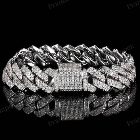 Hip Hop 8mm-14mm 925 Silver Moissanite Cuban Link Chain