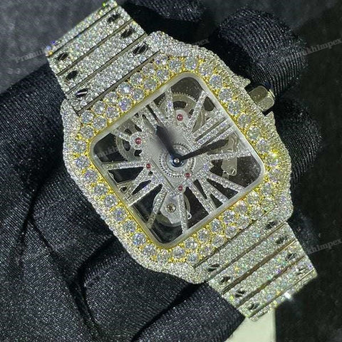 Hip Hop Moissanite Custom Cartier Skeleton Watch