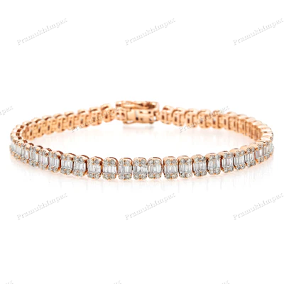 6MM Baguette Cut VVS D Moissanite Silver Bracelet For Women