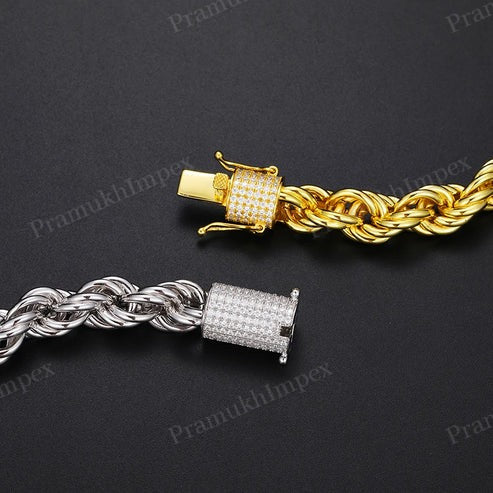 Twisted 925 Sterling Silver Yellow Gold Plated Moissanite Rope Chain