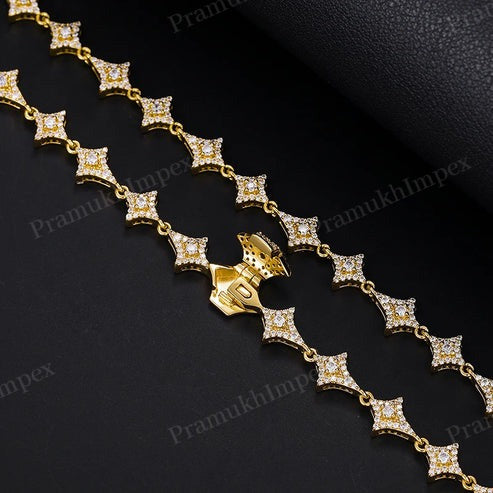 Quality Product Sterling Silver Gold Plated Moissanite Star Chain For Men's