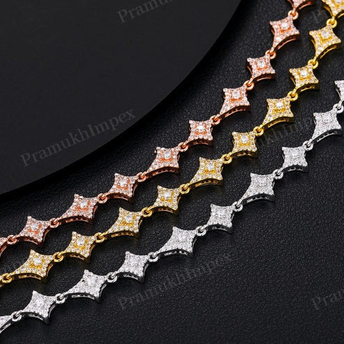 Quality Product Sterling Silver Gold Plated Moissanite Star Chain For Men's