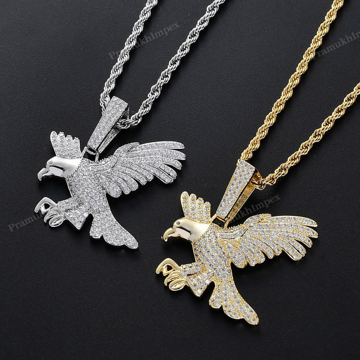 Moissanite Sterling Silver Eagle Gold Plated Pendant