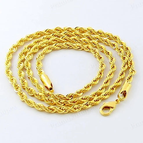 Antique 925 Starling Silver 24K Gold Plated Twisted Plain Rope Chain