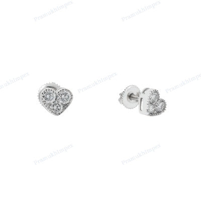 Three Stone Sterling Silver Heart Shape Earring