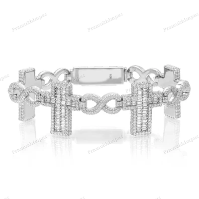 Moissanite Infinity Link Cross Silver Bracelet