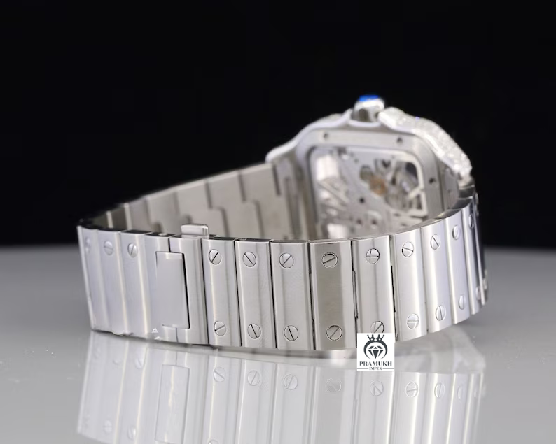 Cartier Santos Skeleton Stainless Steel Moissanite Watch