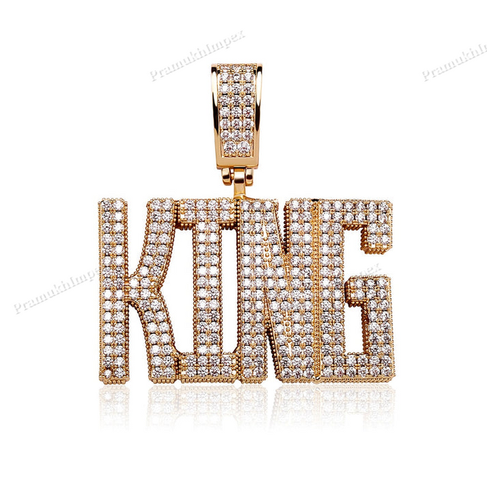 Sterling Silver Moissanite KING Gold Plated Letter Pendant