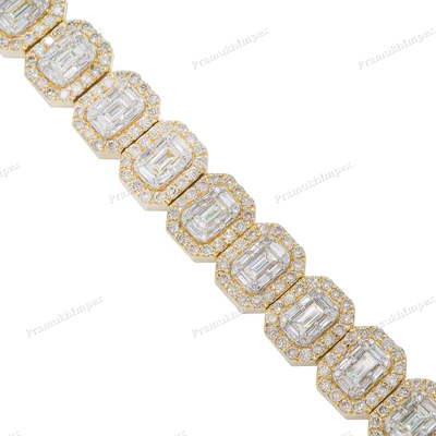 8 inch Baguette Cut Moissanite Diamond Silver Bracelet