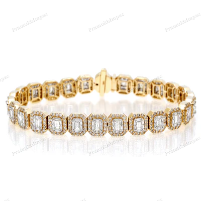 8 inch Baguette Cut Moissanite Diamond Silver Bracelet