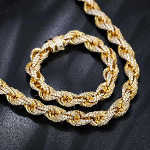 Yellow Gold Plated 925 Silver Moissanite Twisted Rope Bracelet