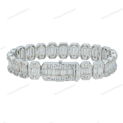 925 Silver Baguette Cut Moissanite Bracelet