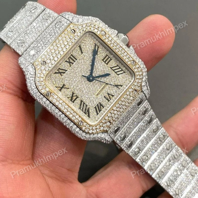 Custom Iced Out Hip Hop Moissanite Cartier Watch