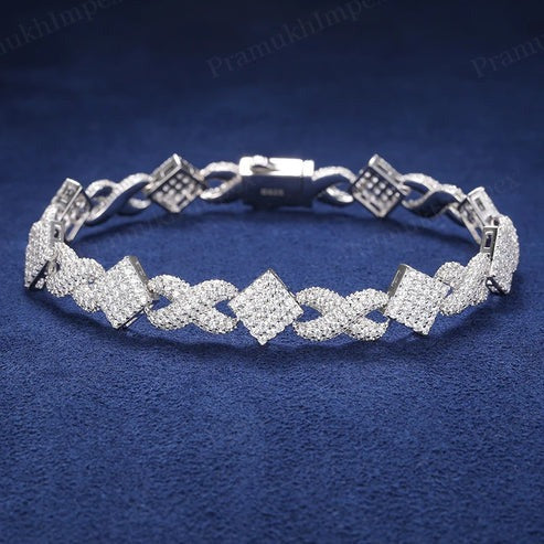 Iced Out Infinity 11mm Sterling Silver VVS Moissanite Cuban Bracelet