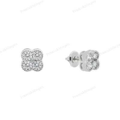 Unique Shape White Gold Plated Diamond Earring