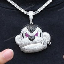 Iced Out Moissanite Silver Angry Monkey Head Pendant