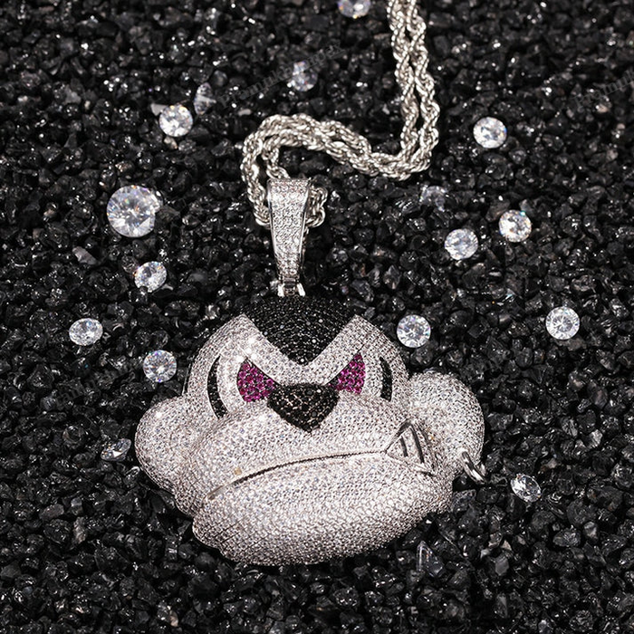 Iced Out Moissanite Silver Angry Monkey Head Pendant